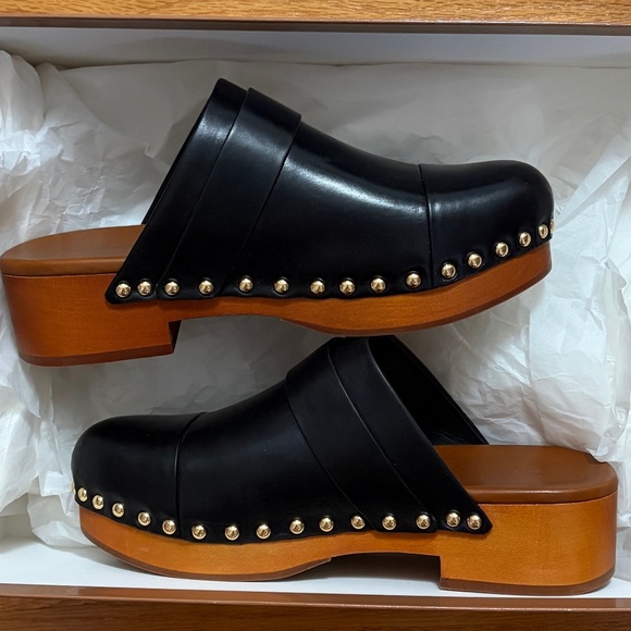 Chloe Jeannette Black Leather Clogs Flats Size 6 - NEW - Picture 3 of 8